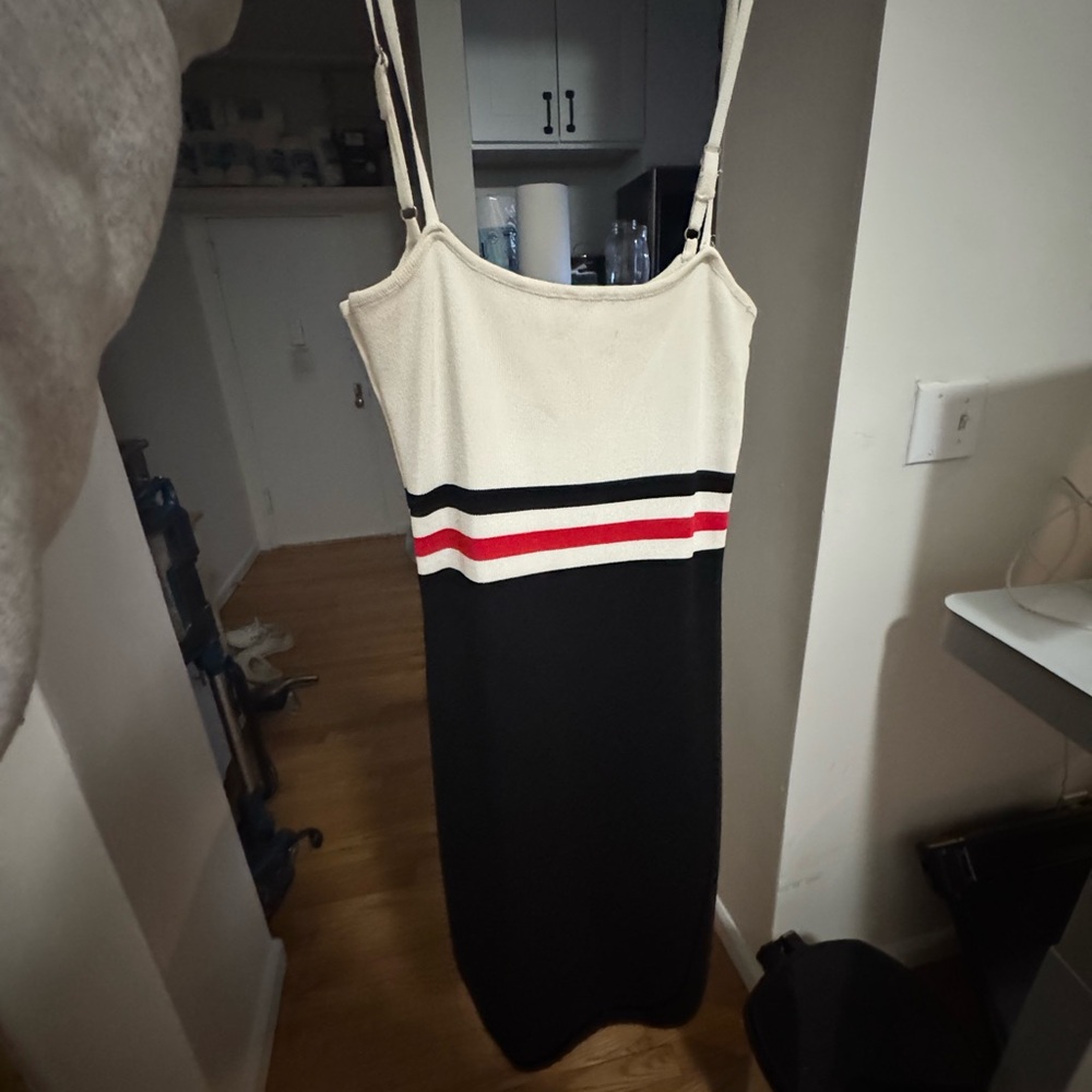 LF Cream and White Sheath Mini Dress with Spaghetti Straps
